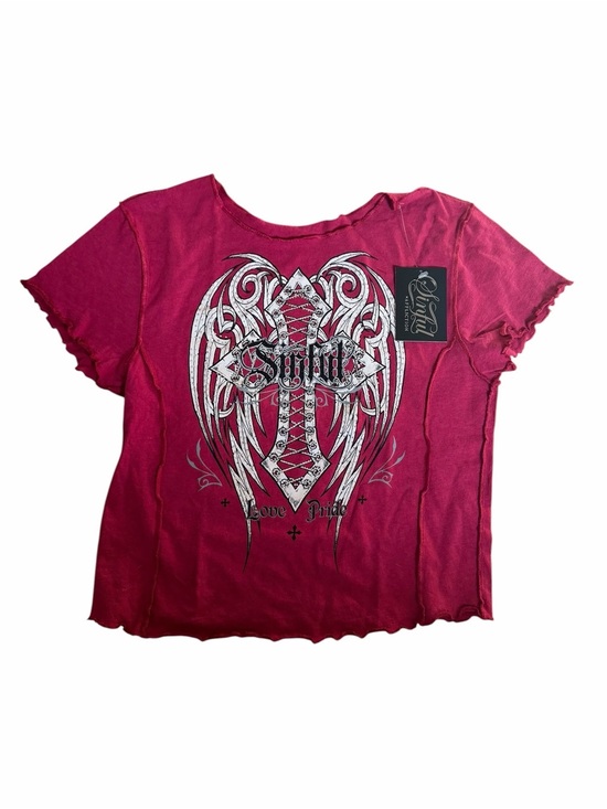 Affliction Tops - Affliction Sinful Graphic Tee with Rhinestones
